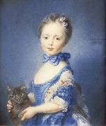 PERRONNEAU, Jean-Baptiste A Girl with a Kitten Norge oil painting reproduction